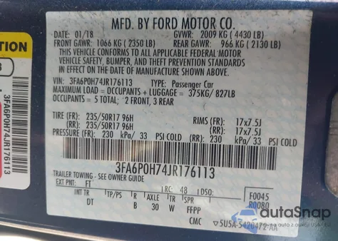 2018 Ford Fusion Se from USA, damaged, VIN 3FA6P0H74JR176113